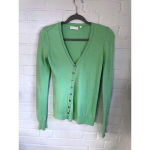 Martin + OSA Green V Neck Button Up Cardigan Sweater Women's M Cashmere Silk